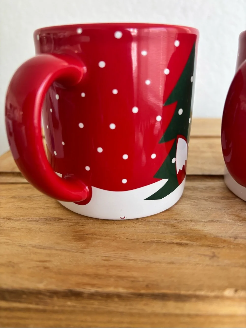 Crate & Barrel Christmas Mini Mugs Set of 2 Red Holiday Woodland Fox Deer Cups